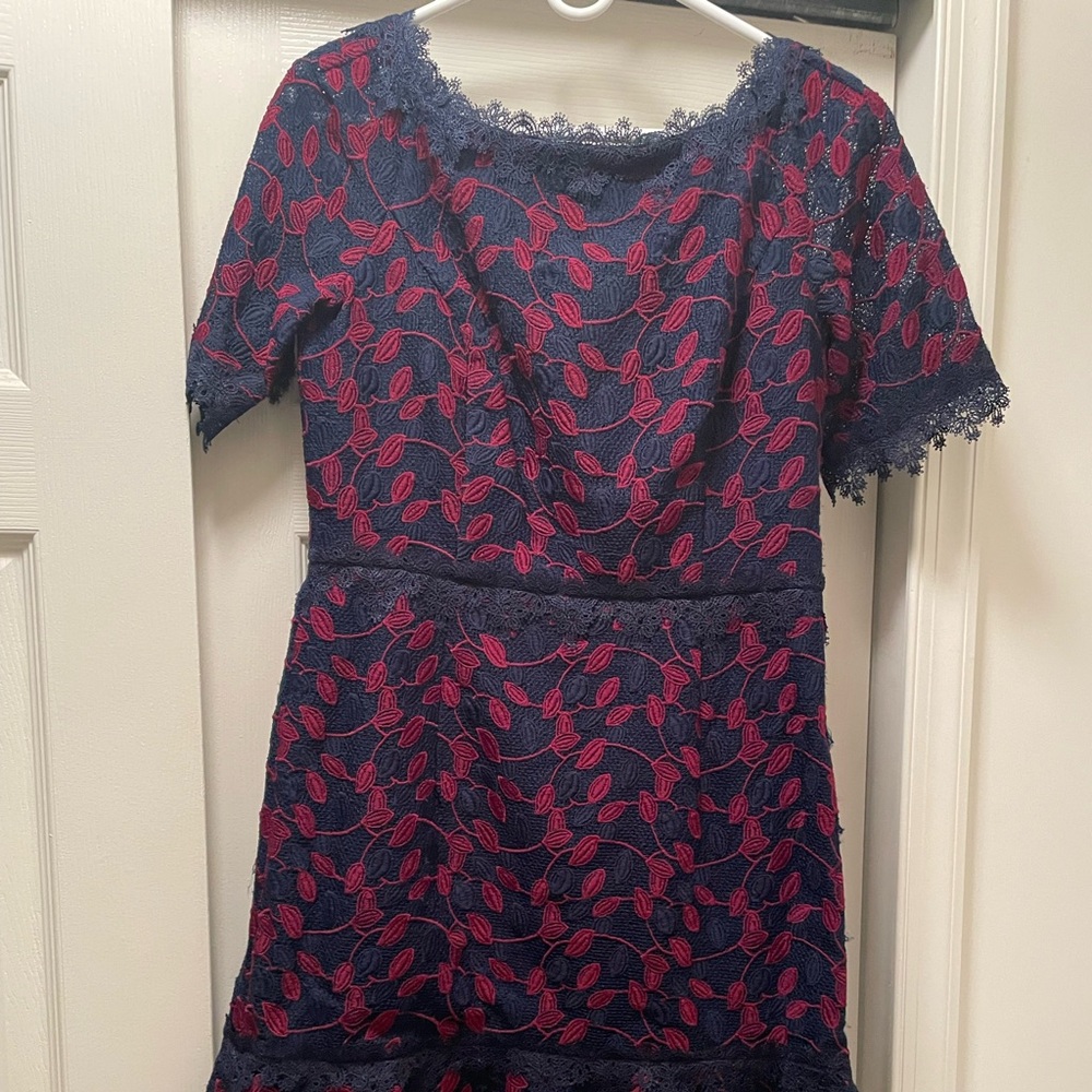 Elegant Navy and Red Lace Dress by Shani